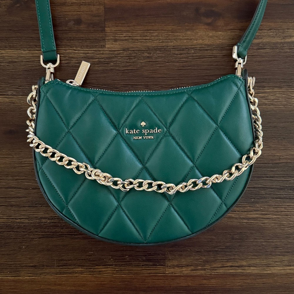 Kate Spade Carey Green Smooth Quilted Leather Zip Top Crossbody Bag NWOT - Picture 2 of 13